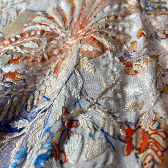 NWOT KARYN SEO HAND EMBROIDERED SILK BLEND MIDI DRESS KIMONO EMPIRE WAIST BOHO - Picture 15 of 15